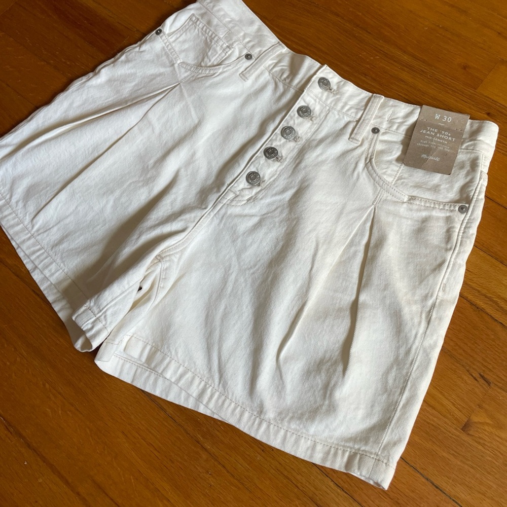 NWT Madewell Women’s High-Waist Button-Front Canvas Shorts Mid-Length Size 30 - Picture 3 of 10